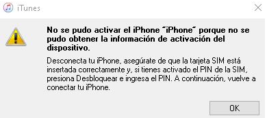 No se pudo activar el iPhone porque no se pudo obtener la informaci&oacute;n de activaci&oacute;n del dispositivo