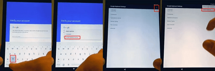 Si aparece el teclado de Google, mantén pulsado el símbolo «@» para comprobar si se muestra el menú contextual