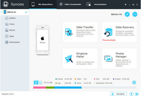 Syncios - otra alternativa gratuita a iTunes