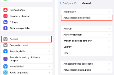 toca Actualización de software