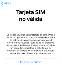 Tarjeta SIM no v&aacute;lida en iPhone