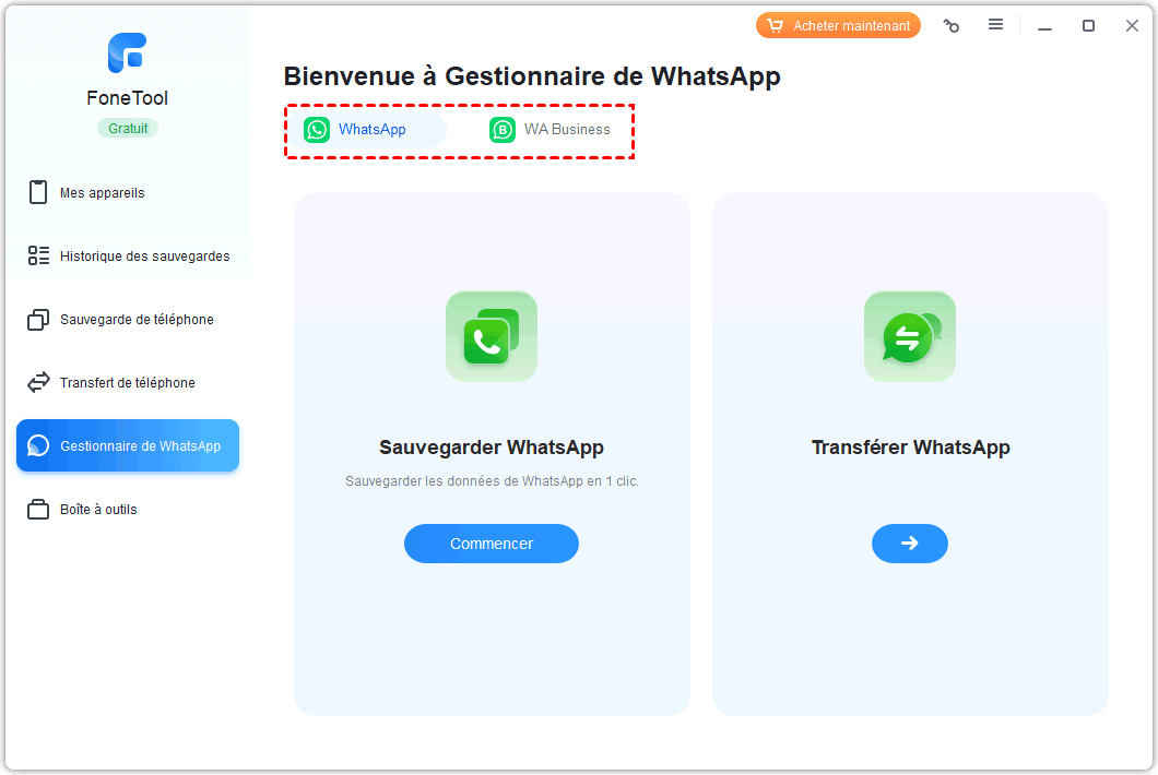 Choisir compte Whatsapp