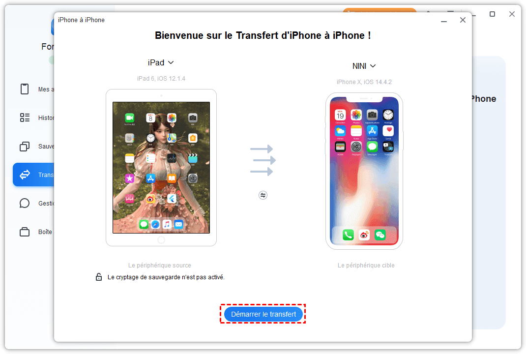 Démarrer le transfert