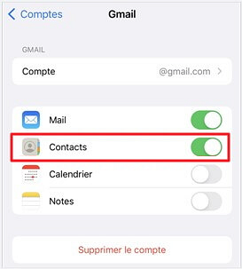 sauvegarder contact via gmail