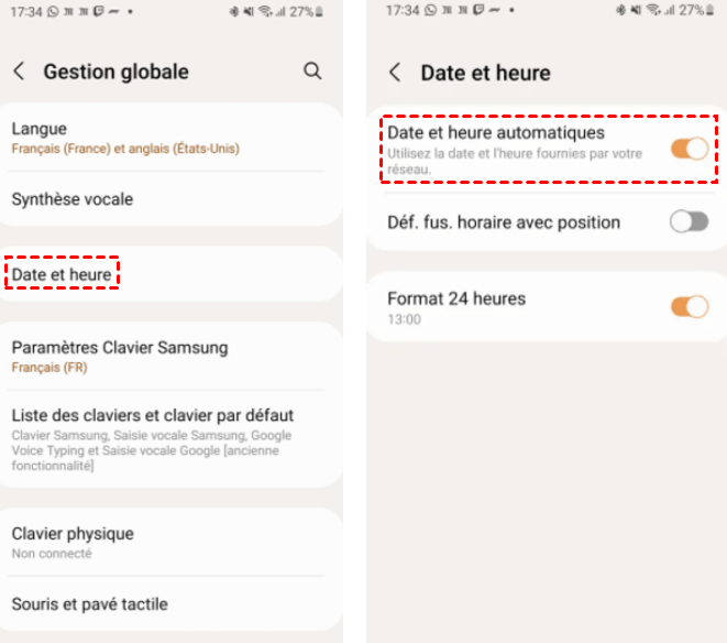 Date et heure sur Android