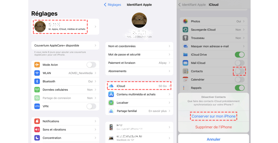 Désactivez les contacts sur iPhone