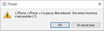 Erreur de restaurer iPhone sur iTunes