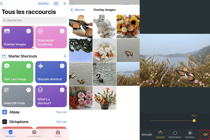 Raccourci coller une photo sur une autre