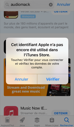Cet identifiant Apple n'a pas encore été utilisé dans l'iTunes Store