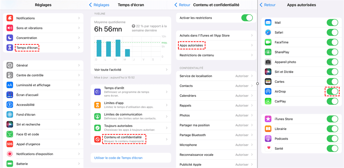 Restrictions d'AirDrop