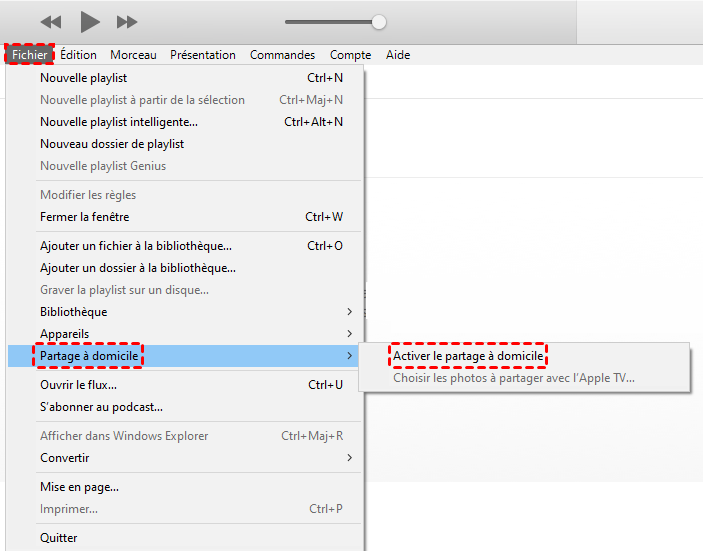 Activer le partage à domicile
