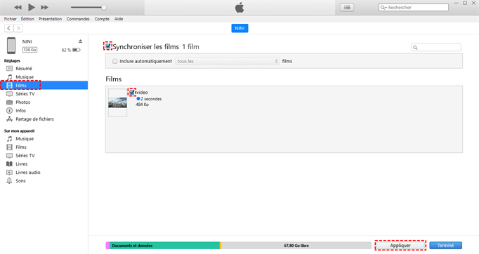 Synchroniser vidéos sur iPhone avec iTunes
