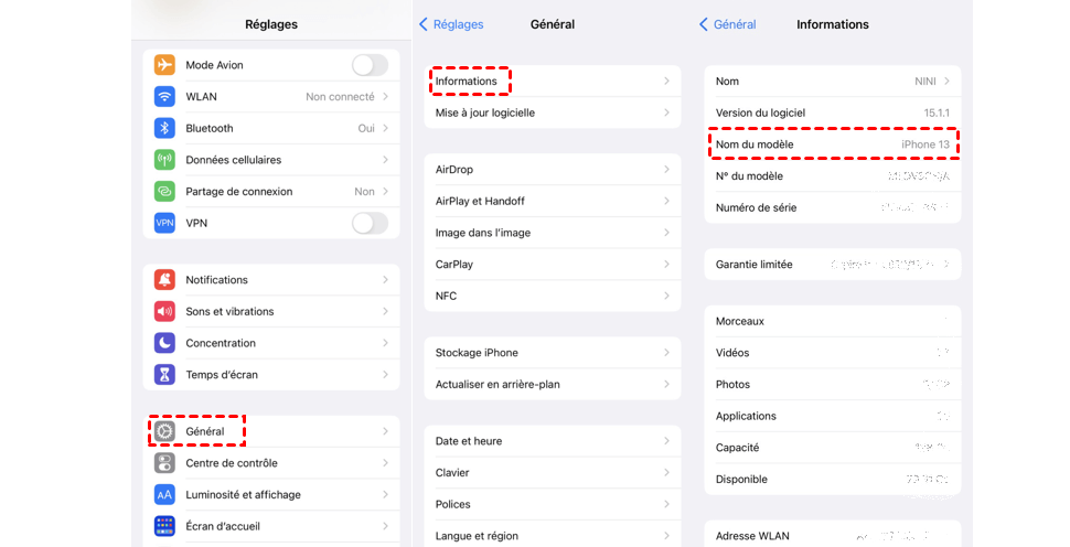 Vérifiez le modèle de l'appareil