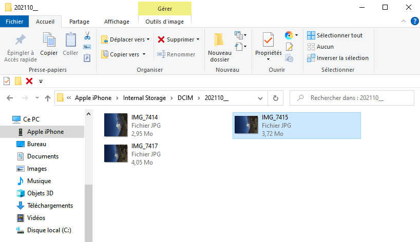 Ouvrir le dossier DCIM