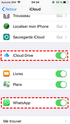Activer iCloud Drive et WhatsApp