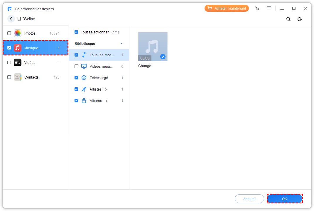 Select the music to be transferred