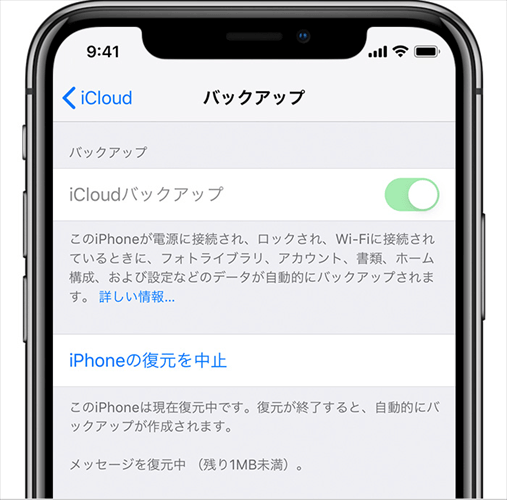iPhoneの復元を中止